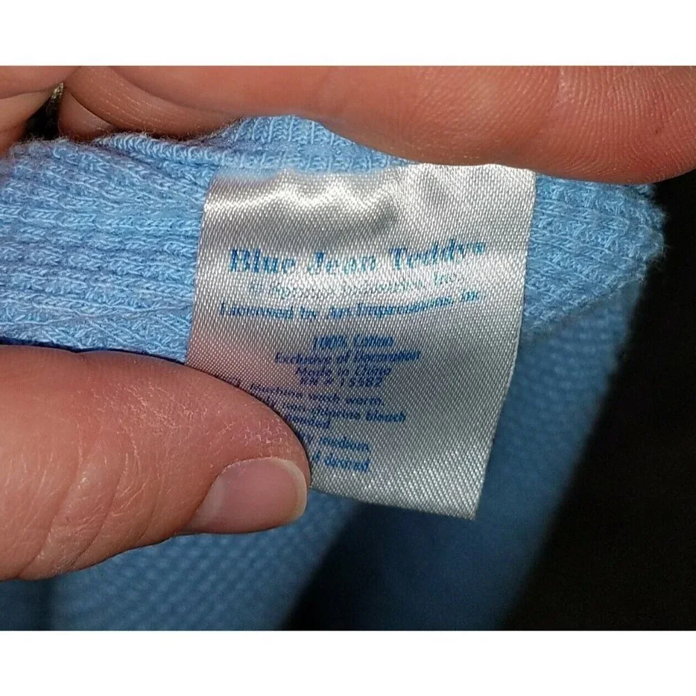 Blue Jean Teddys Bear Waffle Knit Thermal Blanket Dog Baby Boy Lovey SPOT AS IS